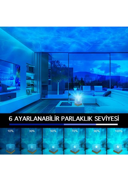 Kristal Kuzey Işıkları Okyanus Dalgası 16 Renk Projektör Dahili Pil Gece Lambası Kumandalı Dokunmatik fırsatları