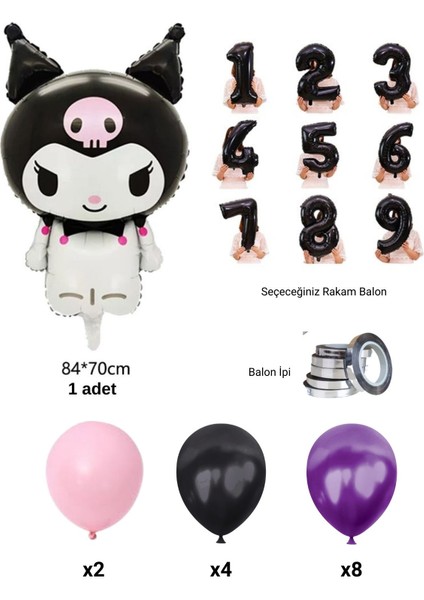 Kuromi 1-9 Yaş Doğum Günü Balon Seti Siyah Rakam Pembe Metalik Mor Siyah Helyum Uyumlu Uçan Balon fiyatları