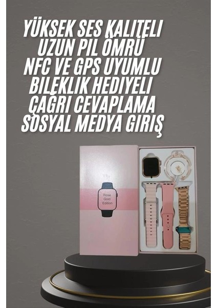 Yeni Nesil Kadın Akıllı Saat Rose Gold Android ve Ios Uyumlu