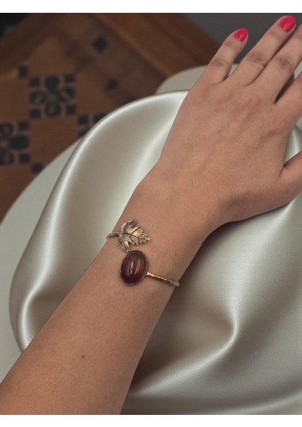 Akik Doğal Taşlı Çınar Yaprağı Figürlü Saf Bakır Otantik Bilezik modelleri