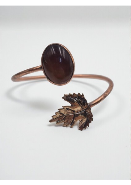 Akik Doğal Taşlı Çınar Yaprağı Figürlü Saf Bakır Otantik Bilezik fırsatları