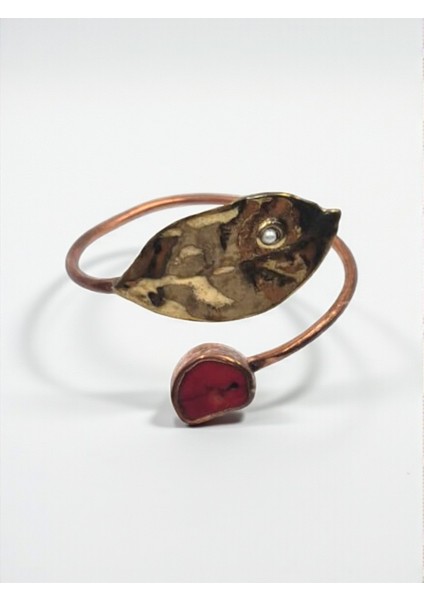 Kırmızı Jasper Doğal Taşlı Defne Yaprağı Figürlü Saf Bakır Model Otantik Bilezik modelleri