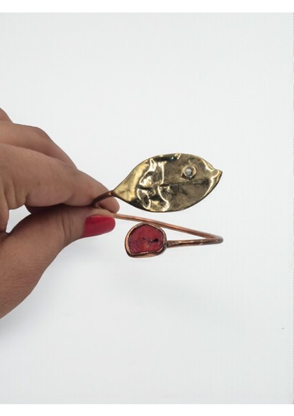 Kırmızı Jasper Doğal Taşlı Defne Yaprağı Figürlü Saf Bakır Model Otantik Bilezik fırsatları