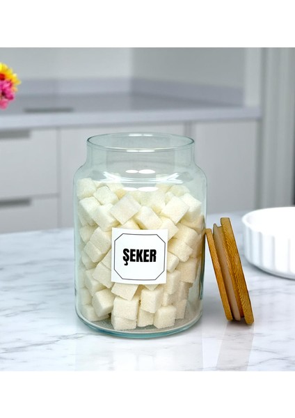 2'li Ahşap Vakum Kapaklı Cam Hazır Kahve Şeker Saklama Kavanozu Seti 800 ml Etiket Hediyeli indirimleri