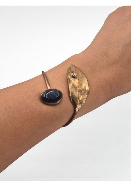 Lacivert Yıldız Doğal Taşlı Defne Yaprağı Figürlü Saf Bakır Model Otantik Bilezik modelleri