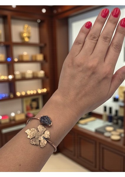 Ametist Doğal Taşlı Asma Yaprağı Figürlü Saf Bakır Model Otantik Bilezik