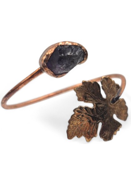 Ametist Doğal Taşlı Asma Yaprağı Figürlü Saf Bakır Model Otantik Bilezik modelleri