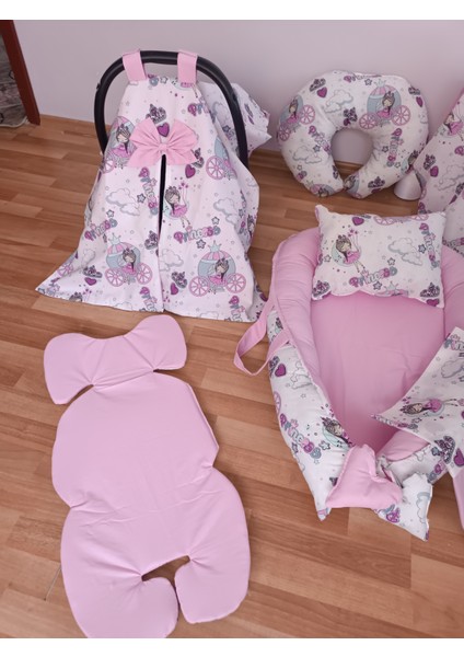 Lila Bisikletli Pembe Oval Yataklı 7 Parça Babynest Seti