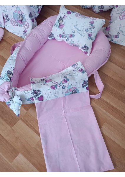 Lila Bisikletli Pembe Oval Yataklı 7 Parça Babynest Seti modelleri