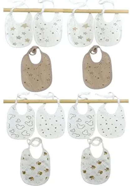 (12 Adet) Bebewini %100 Organik Pamuklu Çift Katlı Bebek Önlük