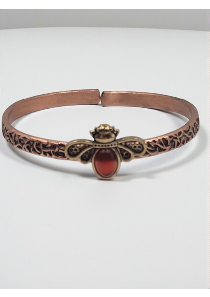 Doğal Taşlı Arı Figürlü Saf Bakır Model Otantik Bilezik