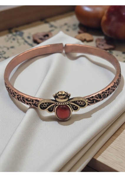 Doğal Taşlı Arı Figürlü Saf Bakır Model Otantik Bilezik modelleri