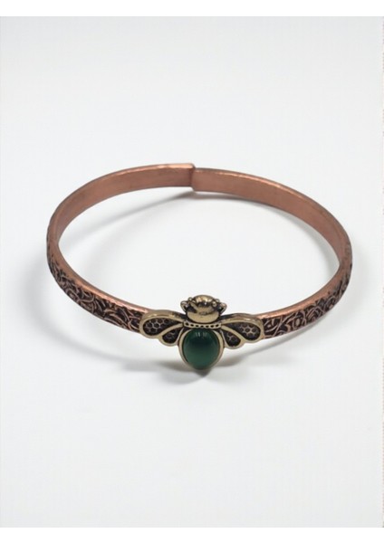 Doğal Taşlı Arı Figürlü Saf Bakır Model Otantik Bilezik