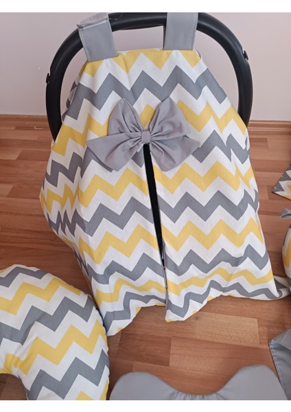 Sarı Zikzak Düz Gri Kare Yataklı 7 Parça Babynest Seti modelleri