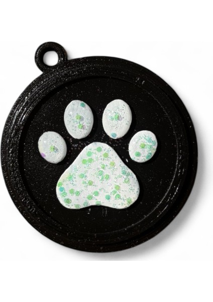 Akıllı Nfc Etiketli Köpek Künyesi - Kayıp Önleyici Pet Tag - Beyaz Pati Logo -Yeşil Pullar ile Desenli