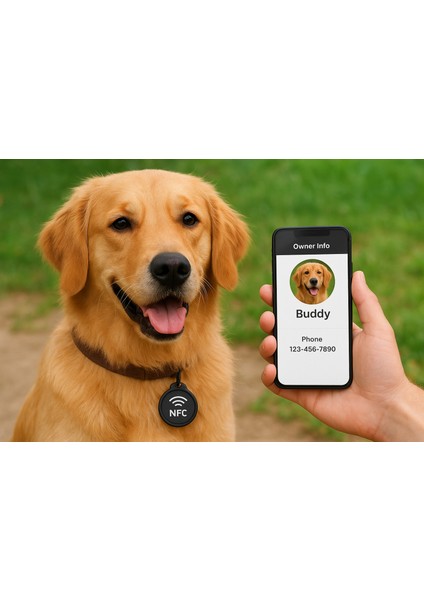 Akıllı Nfc Etiketli Köpek Künyesi - Kayıp Önleyici Pet Tag - Beyaz Pati Logo -Yeşil Pullar ile Desenli fırsatları