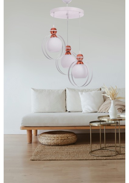 Elif 3’lü Sarkıt Avize – Beyaz, Modern Füme Camlı Şık Salon ve Mutfak Avizesi