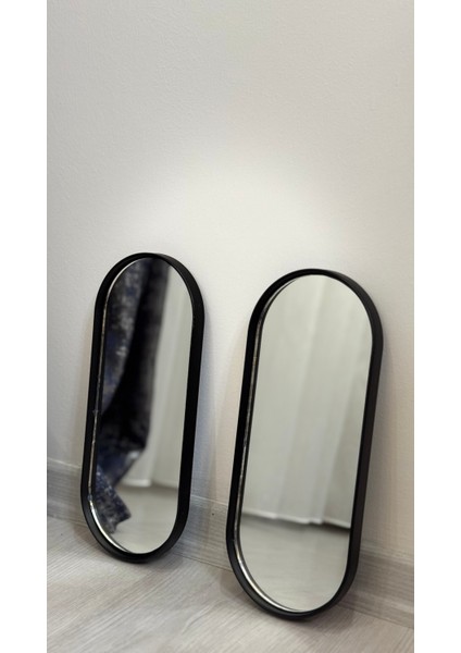 Oval Aynalı Sunumluk Siyah 2 Adet 12*30