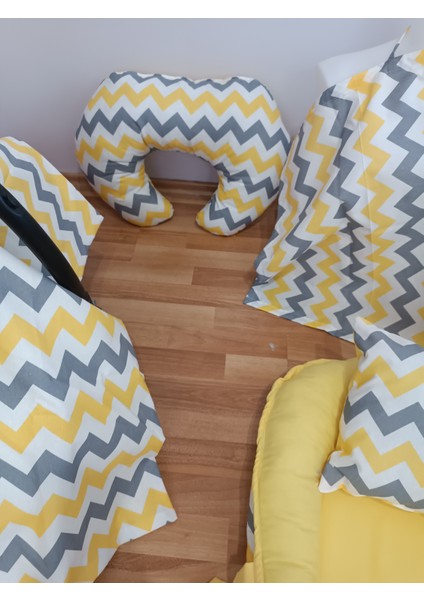 Sarı Zikzak Düz Sarı Oval Yataklı 7 Parça Babynest Seti fiyatları
