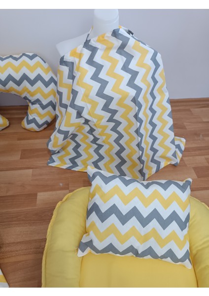 Sarı Zikzak Düz Sarı Oval Yataklı 7 Parça Babynest Seti modelleri