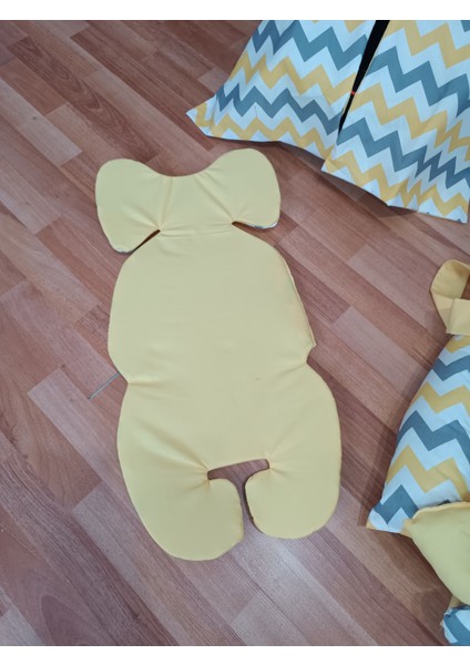 Sarı Zikzak Düz Sarı Oval Yataklı 7 Parça Babynest Seti