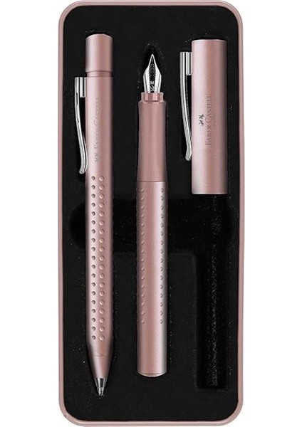 Faber-Castell Grip 2011 Hediye Seti, Soluk Gül Rengi, M Uçlu Dolma Kalem ve Xb Tükenmez Kalem, Metal