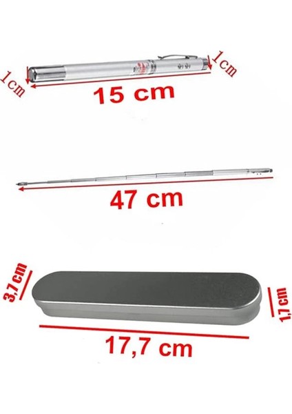Metal Kutulu Kırmızı Lazerli, LED Işıklı Mıknatıslı Pointer Kalemi Işaretçi Uzayabilen Sunum Çubuğu indirimleri