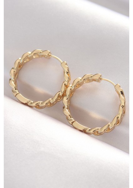 Pirinç Gold Renk Zincir Model Halka Küpe - Lisinya