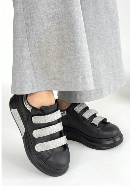 Elika Siyah Cilt Simli Cırt Cırtlı Spor Ayakkabı - Lisinya fiyatları