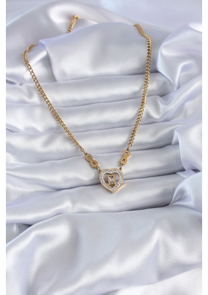 316L Çelik Gold Renk Zirkon Taşlı Kalp Model Sonsuzluk Detay Kadın Kolye - Lisinya fiyatları