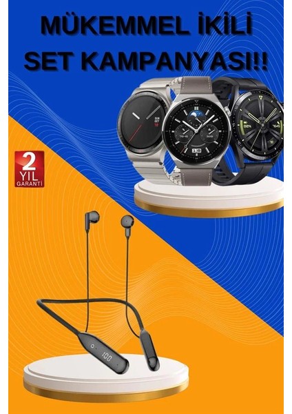 Alarm ve Titreşim Özellikli Akıllı Saat ve Mikrofonlu Kablolu Bluetooth Kulaklık 60 Saat fiyatları