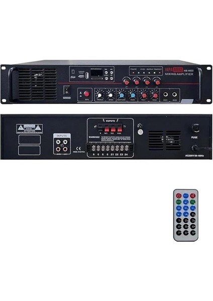 HB-4600 Mixer Amfi 4 Bölgeli 4 Çıkışlı Anfi Zonlu 4X150W Bluetooth USB