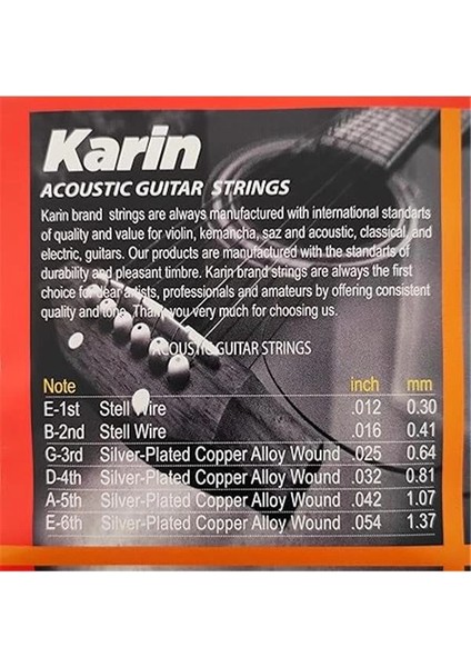 K206 - Akustik Gitar Teli (Takım Tel) Karin K-206 fırsatları