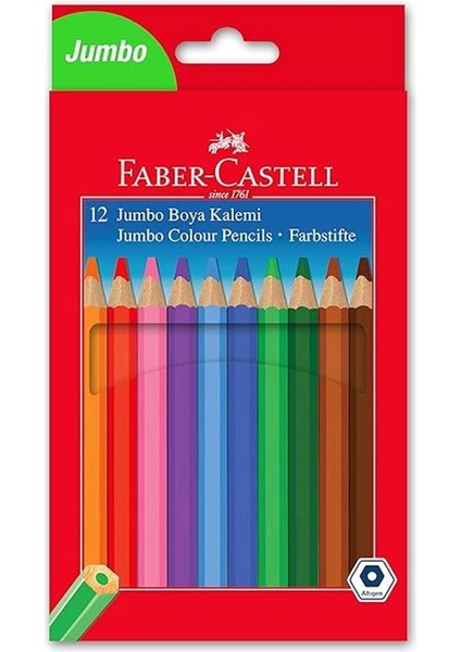 Faber-Castell Jumbo Boya Kalemi, 12 Renk, Kalın Gövde ve Uç, Kırılmaya Dirençli Özel Yapıştırma