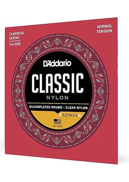 D'addario EJ27N 3/4 Klasik Gitar Tel Seti (3/4), Silverplated Wound, C indirimleri