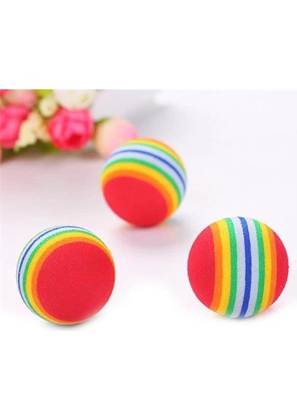 ® 3lü Gökkuşağı Sünger Kedi Köpek Çiğneme Oyun Topu 4,2 cm modelleri