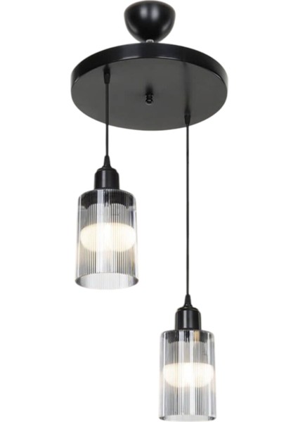 Sarmal 2’li Sarkıt Avize – Siyah Göbekli Modern Tasarım, Şeffaf Mika Camlı, E27 Uyumlu modelleri