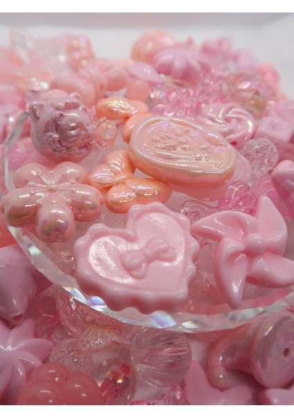 Pembe Jelly Charm Boncuk Karışık 30 Adet Figür Boncuk