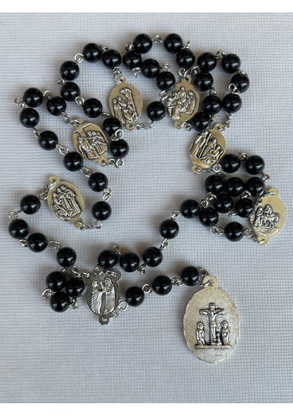 Meryem Ana'nın Yedi Kederi Tesbihi - 6mm Oniks Doğal Taş - Our Lady 7 Sorrows Rosary / Meryem Ana Kolye