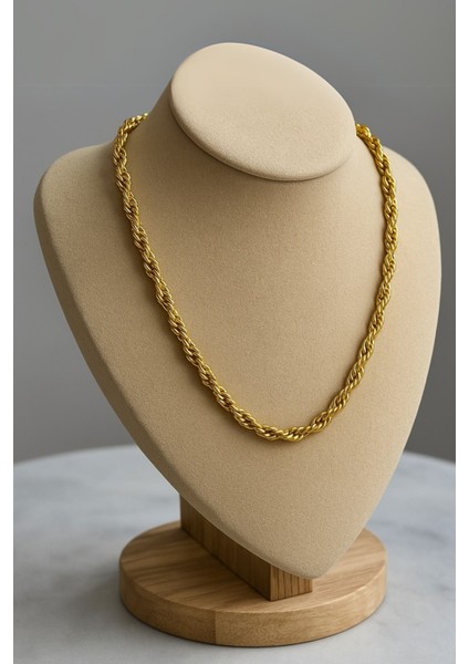 5mm Kalın Burgu Altın Renk Çelik Kolye Unisex Paslanmaz Kaliteli