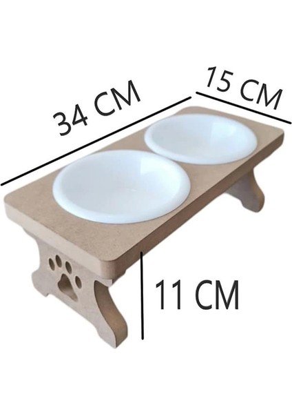 Ahşap Demonte 2 Plastik Taslı Kedi Mama ve Su Kabı Beyaz fırsatları