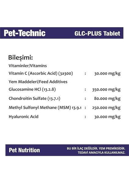 Pet-Technic Glc Plus Tablet – Kedi ve Köpekler Için Glukozamin ve Kondroitin Içerikli Eklem