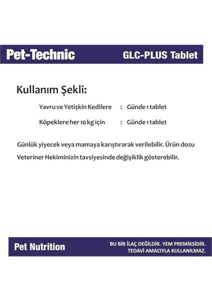 Pet-Technic Glc Plus Tablet – Kedi ve Köpekler Için Glukozamin ve Kondroitin Içerikli Eklem