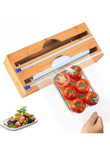 Orret Home Bambu Asılabilir Streç Film ve Alüminyum Folyo Kesme Aleti, Kesici Streçlik ve Folyoluk