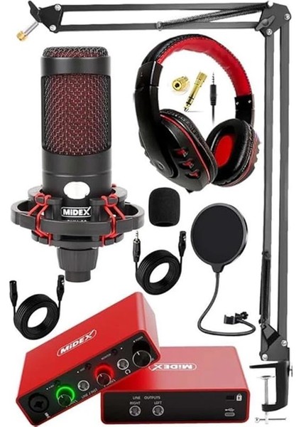 Midex Central-Rd Pack-2 Stüdyo Kayıt Ekipmanları GLX-700RD Ses Kartı Cxn-30 Stüdyo Mikrofon