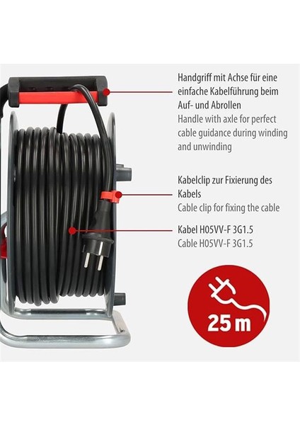 Garant E Kablo Makarası (25 M Kablo, Siyah, Özel Plastikten, Iç Mekanda Kullanım Için modelleri