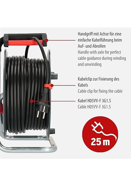 Garant E Kablo Makarası (25 M Kablo, Siyah, Özel Plastikten, Iç Mekanda Kullanım Için