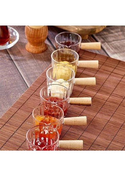 4'lü Ahşap Saplı Mika Reçellik Sosluk Sofra Sunum Kahvaltı Seti - Ahşap Saplı Sunumluk 80 ml