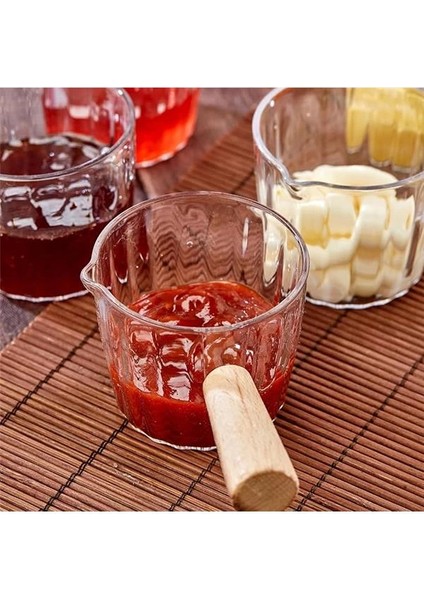 4'lü Ahşap Saplı Mika Reçellik Sosluk Sofra Sunum Kahvaltı Seti - Ahşap Saplı Sunumluk 80 ml fiyatları