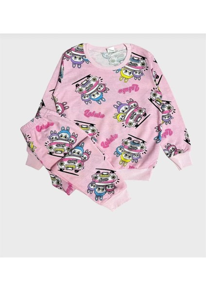 Kız Çocuk Labubu Karakter Baskılı %100 Pamuk Mevsimlik Pijama Takımı